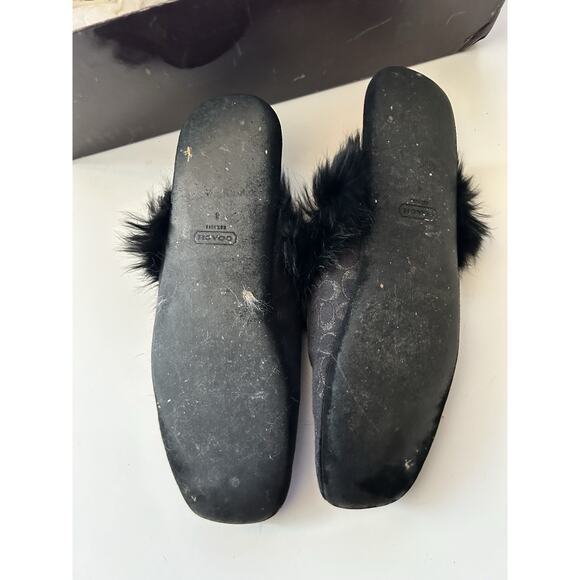Auth Coach Signature Black Rabbit Fur Slippers Slides Sz 8 - Picture 9 of 10